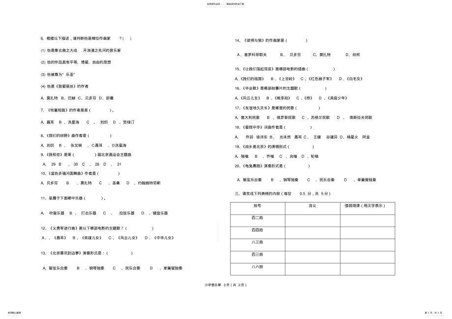 2022年小学音乐教师专业水平试题及答案 .pdf_第2页