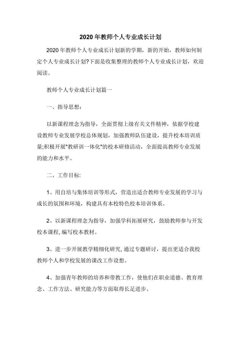 2020年教师个人专业成长计划.docx_第1页