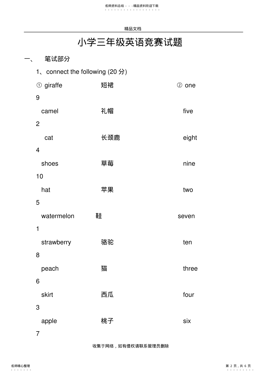 2022年小学三年级英语竞赛试题备课讲稿 .pdf_第2页