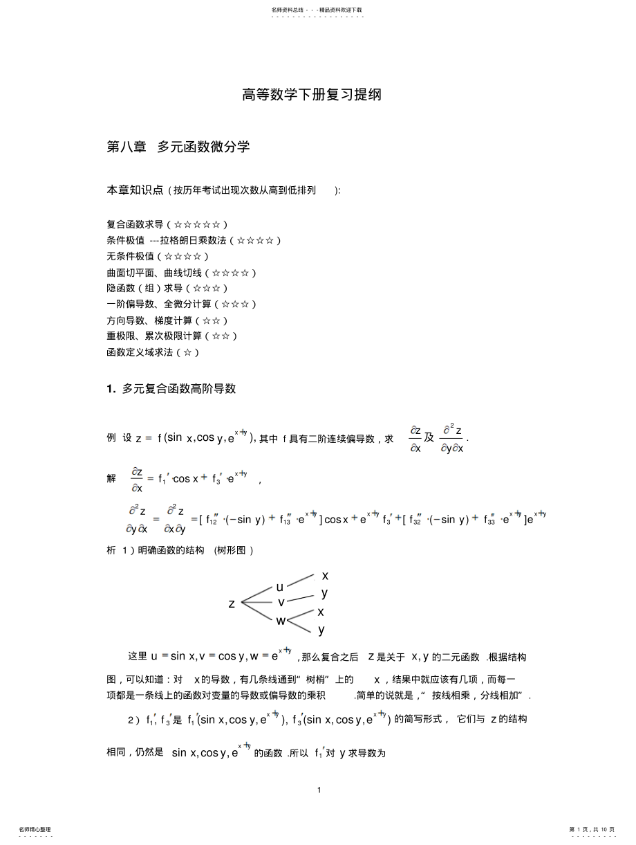 2022年多元函数微分学复习 .pdf_第1页