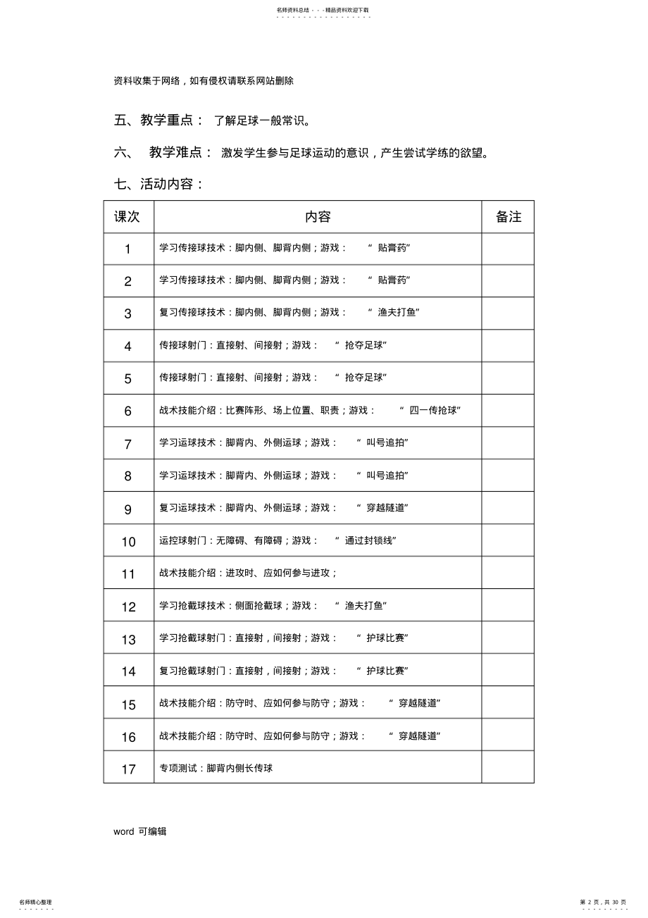 2022年小学足球校本教案及计划教学提纲 .pdf_第2页