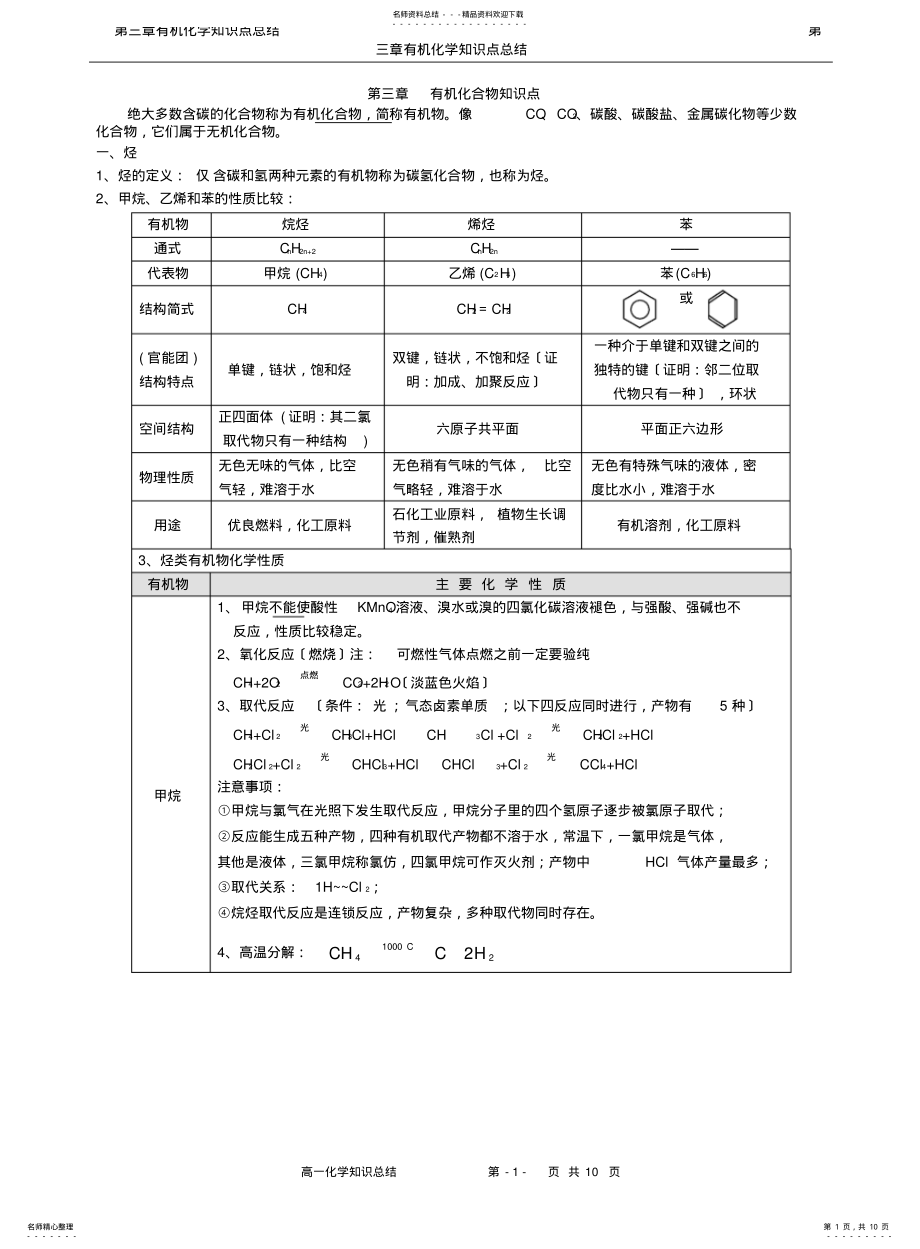 2022年高中化学必修二--有机化合物知识点与练习题 .pdf_第1页