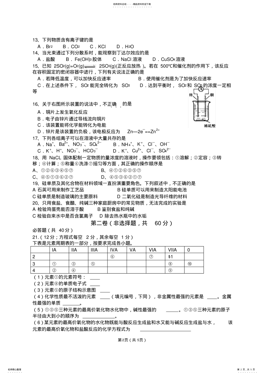 2022年高中化学学业水平考试模拟试题 3.pdf_第2页