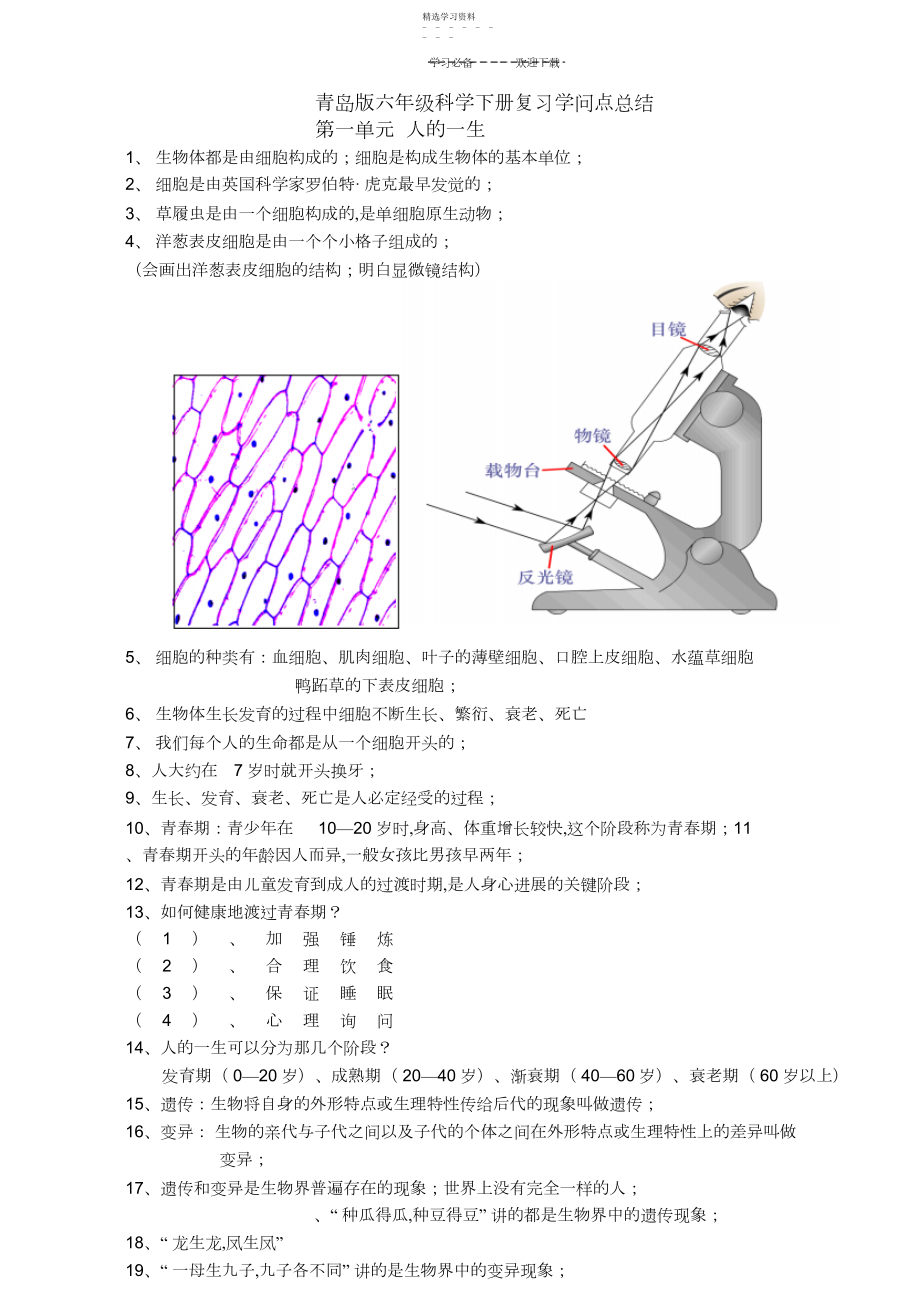 2022年青岛版六年级下册科学全册知识点总结及试题实验设计.docx_第1页