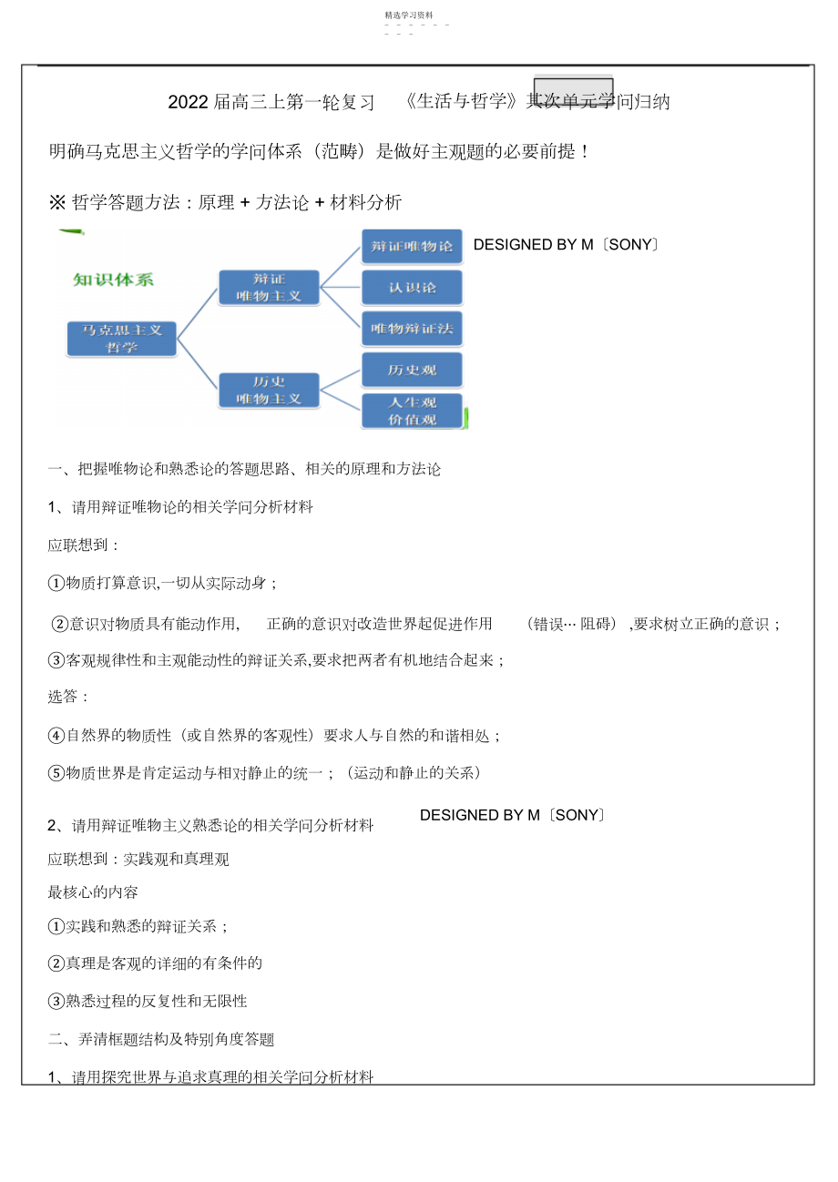 2022年高三上第一轮复习《生活与哲学》第二单元知识总结.docx_第1页