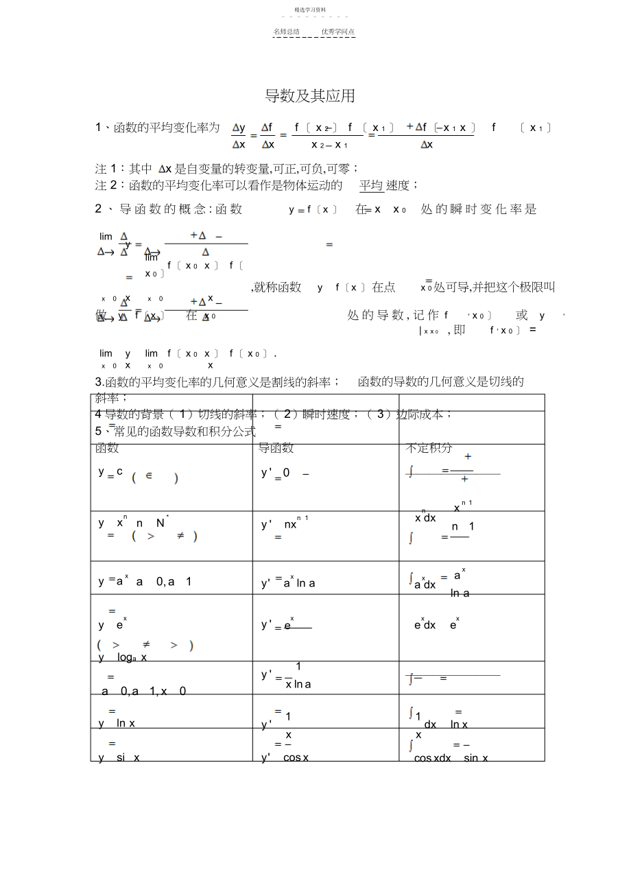 2022年导数及其应用知识点经典习题集.docx_第1页