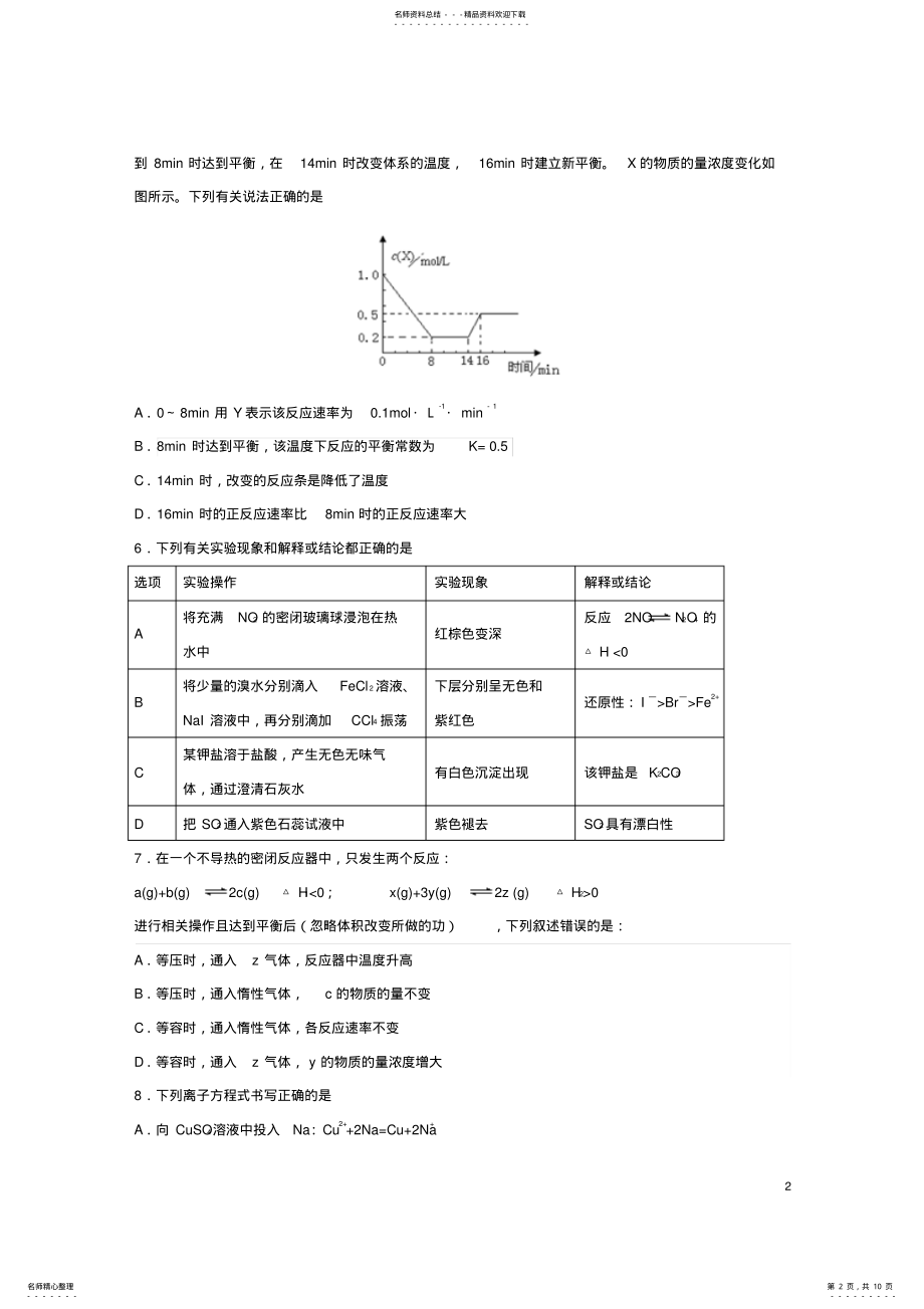 2022年高三化学月模块诊断试题 .pdf_第2页