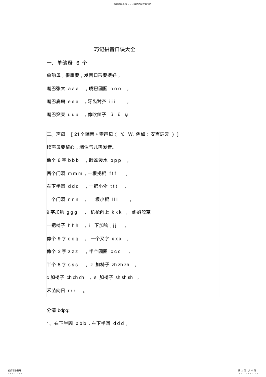 2022年巧记拼音口诀大全教学文案 .pdf_第2页