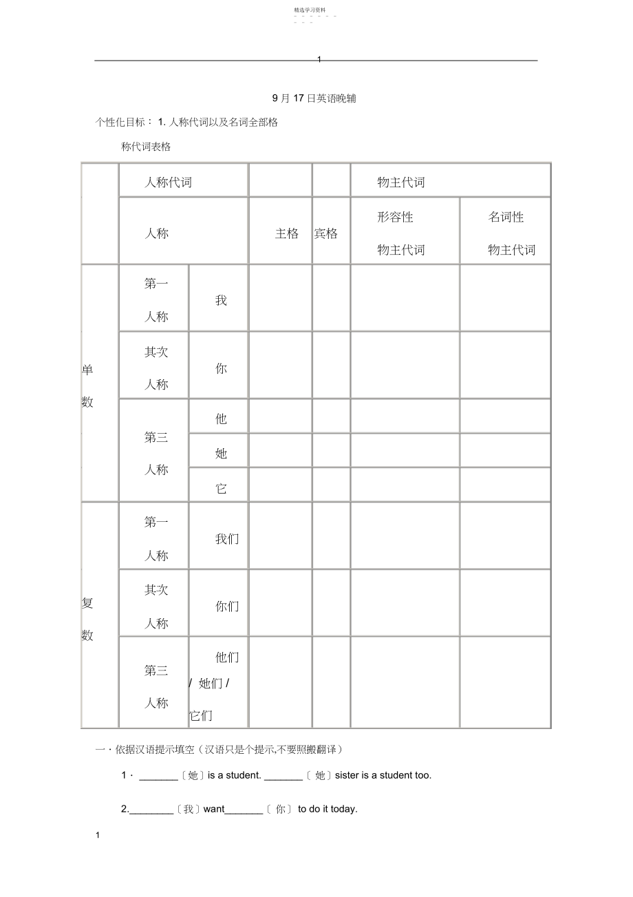 2022年小升初英语人称代词专项练习.docx_第1页