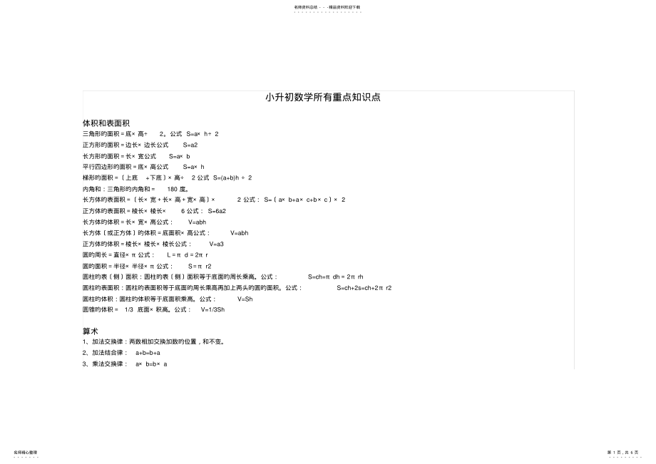 2022年小升初数学所有重点知识点,推荐文档 .pdf_第1页