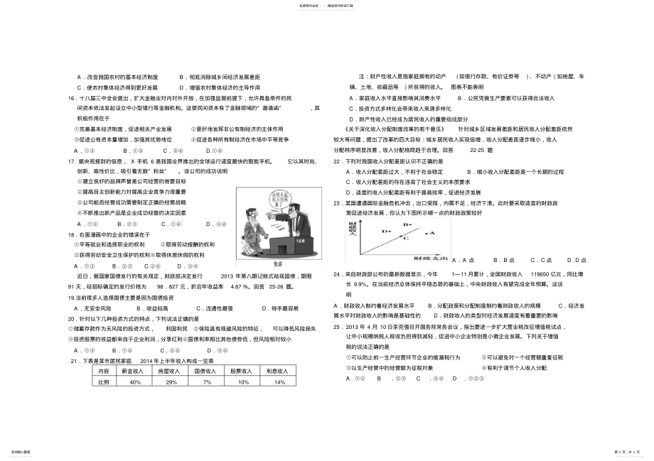 2022年高一政治期末测试卷 .pdf_第2页