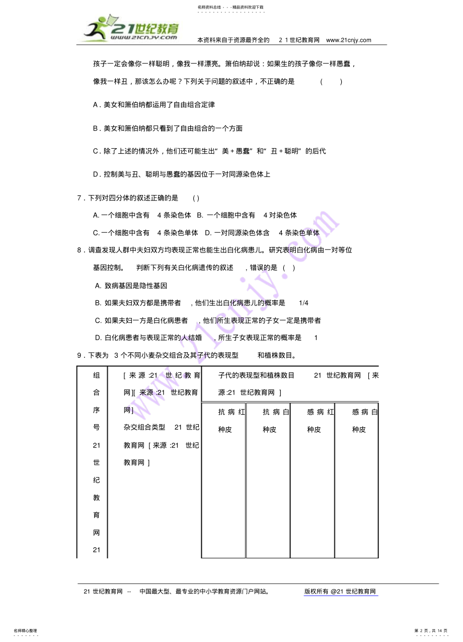 2022年高一遗传与进化模块测试 .pdf_第2页