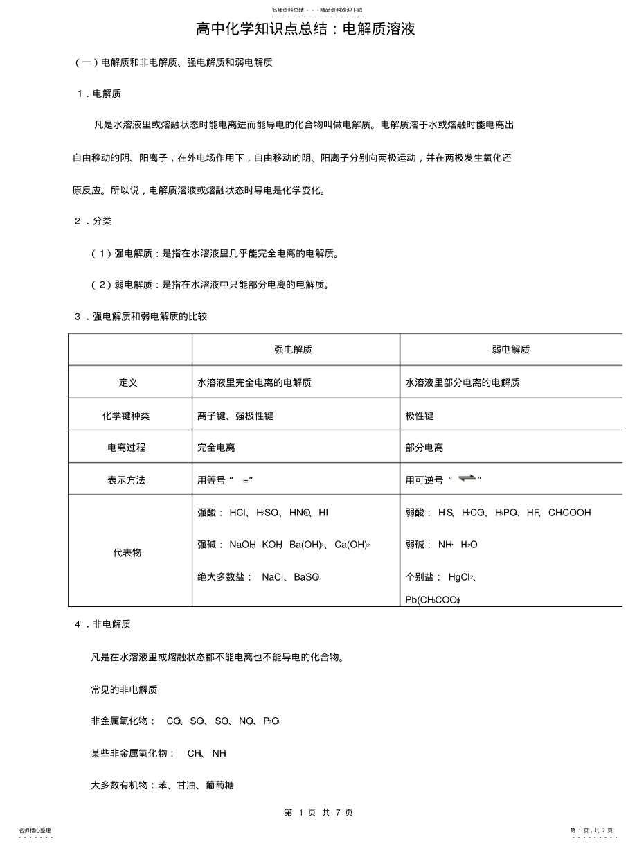 2022年高中化学知识点总结：电解质溶液 .pdf_第1页