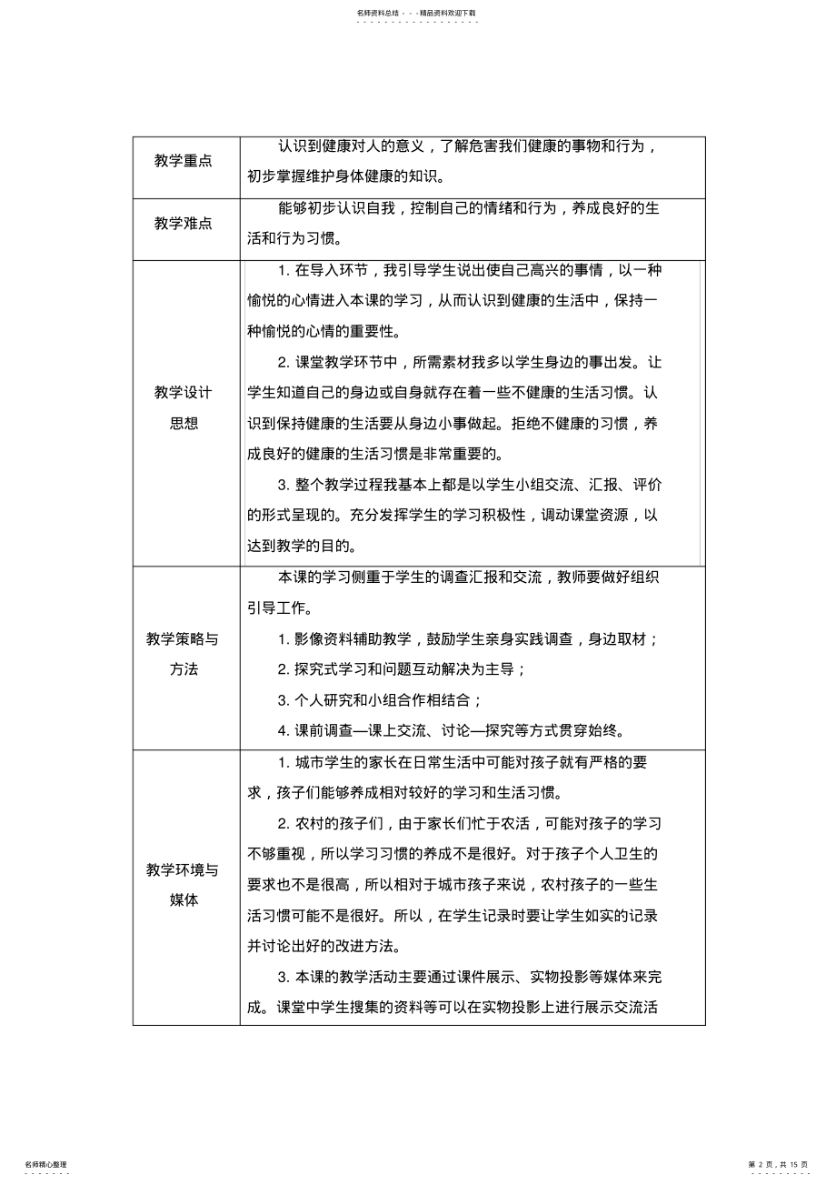 2022年山东人民版小学四年级品德与社会下册《健康生活每一天》教学设计 .pdf_第2页