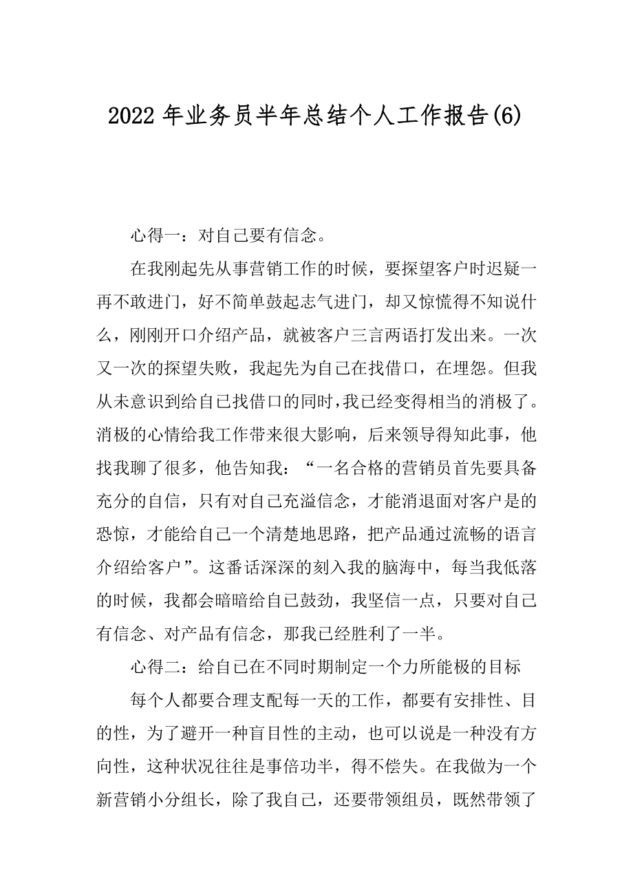 2022年业务员半年总结个人工作报告(6).docx_第1页