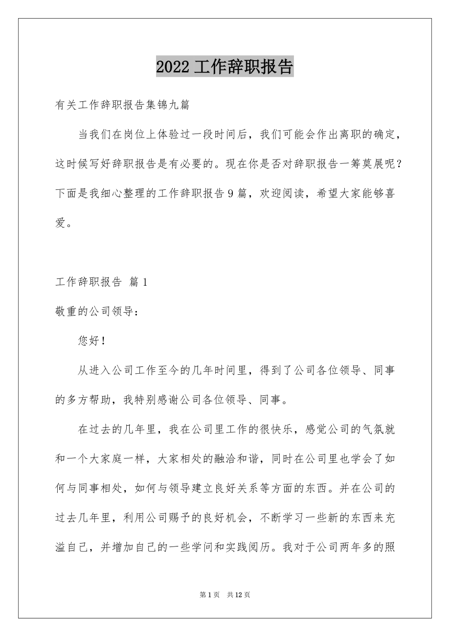 2022工作辞职报告优质5.docx_第1页