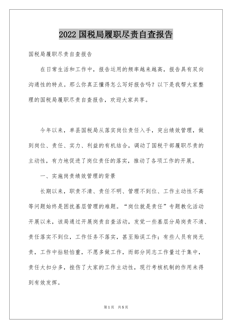 2022国税局履职尽责自查报告.docx_第1页