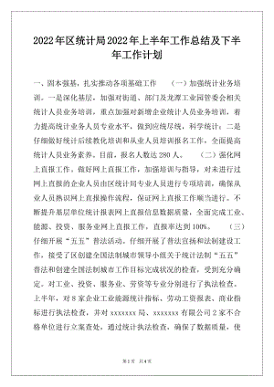 2022年区统计局2022年上半年工作总结及下半年工作计划.docx