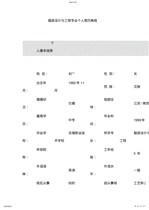 2022年服装设计与工程项目专业个人简历表格 .pdf