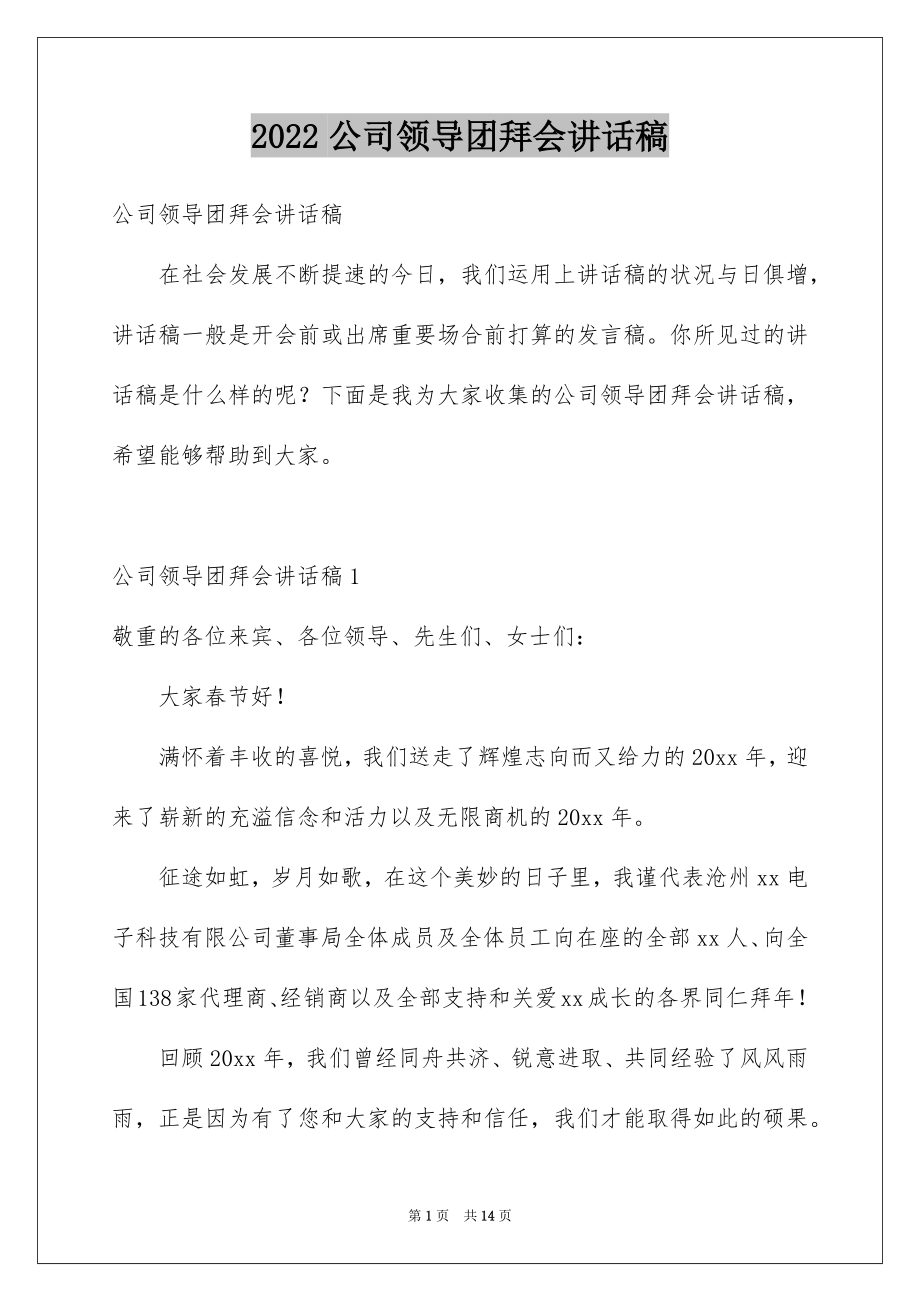 2022公司领导团拜会讲话稿.docx_第1页