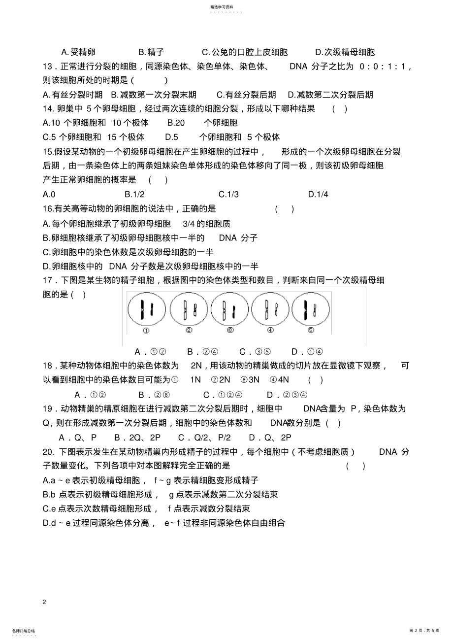 2022年有丝分裂和减数分裂专题练习含答案 .pdf_第2页