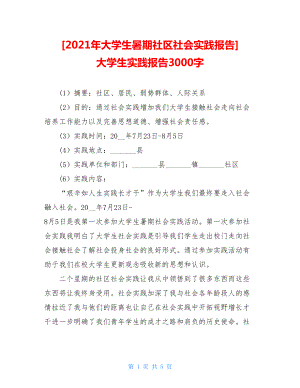 2021年大学生暑期社区社会实践报告大学生实践报告3000字.doc