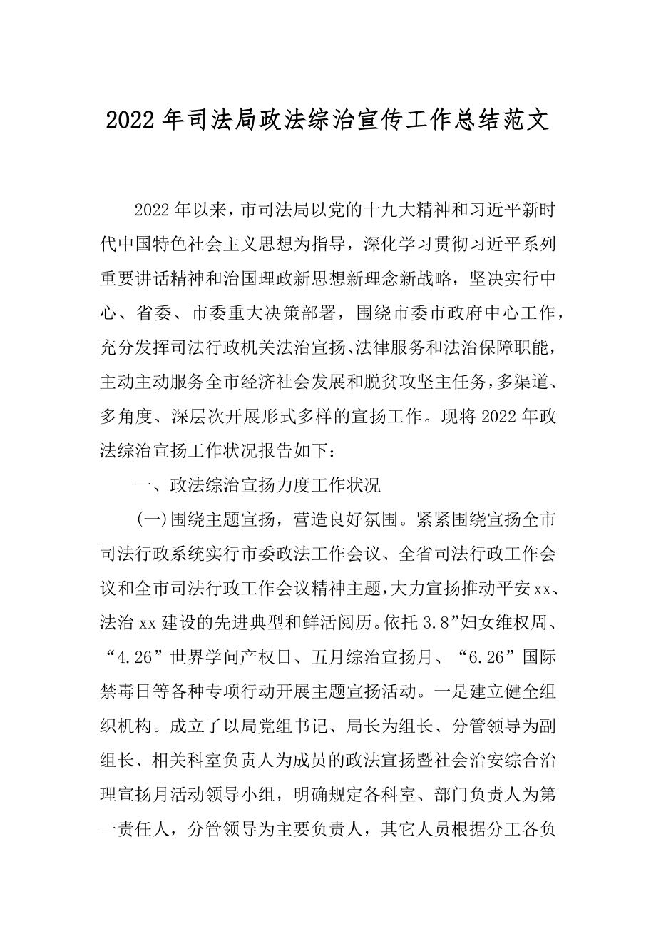 2022年司法局政法综治宣传工作总结范文.docx_第1页