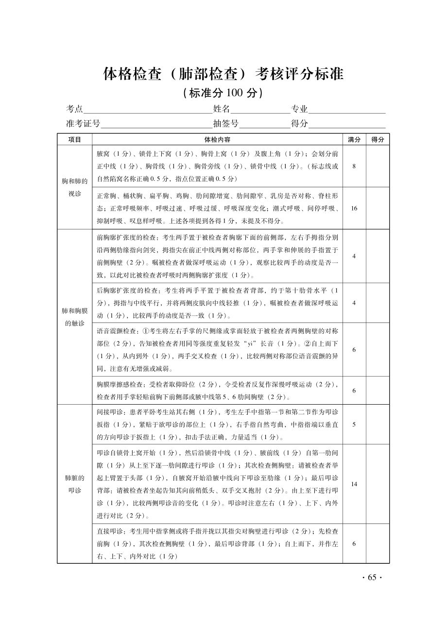 体格检查（肺部检查）考核评分标准.pdf_第1页