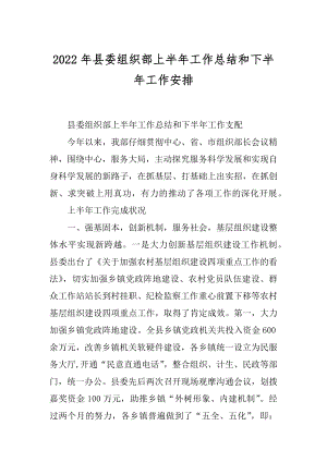 2022年县委组织部上半年工作总结和下半年工作安排.docx