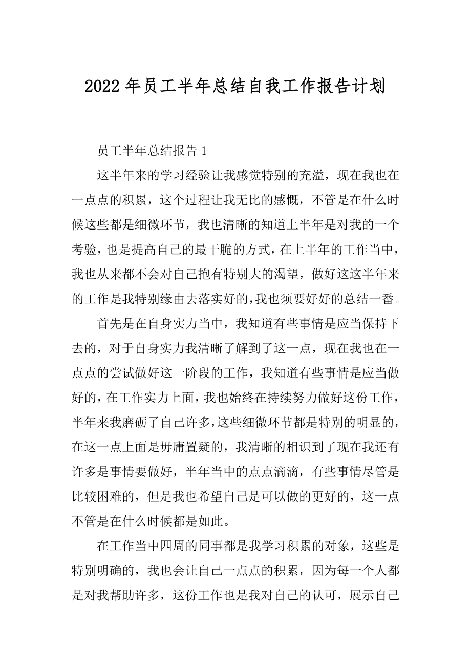 2022年员工半年总结自我工作报告计划.docx_第1页