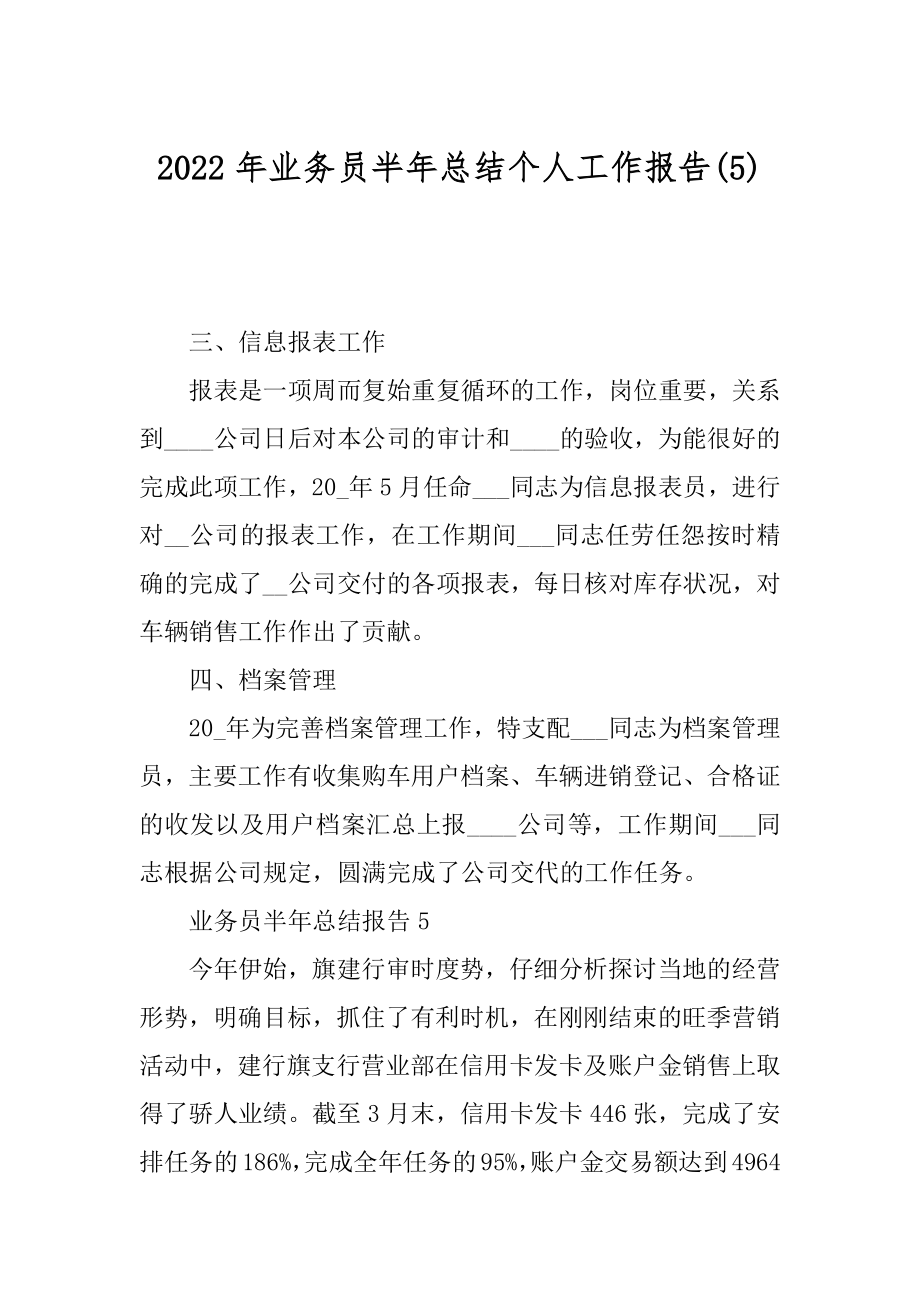 2022年业务员半年总结个人工作报告(5).docx_第1页