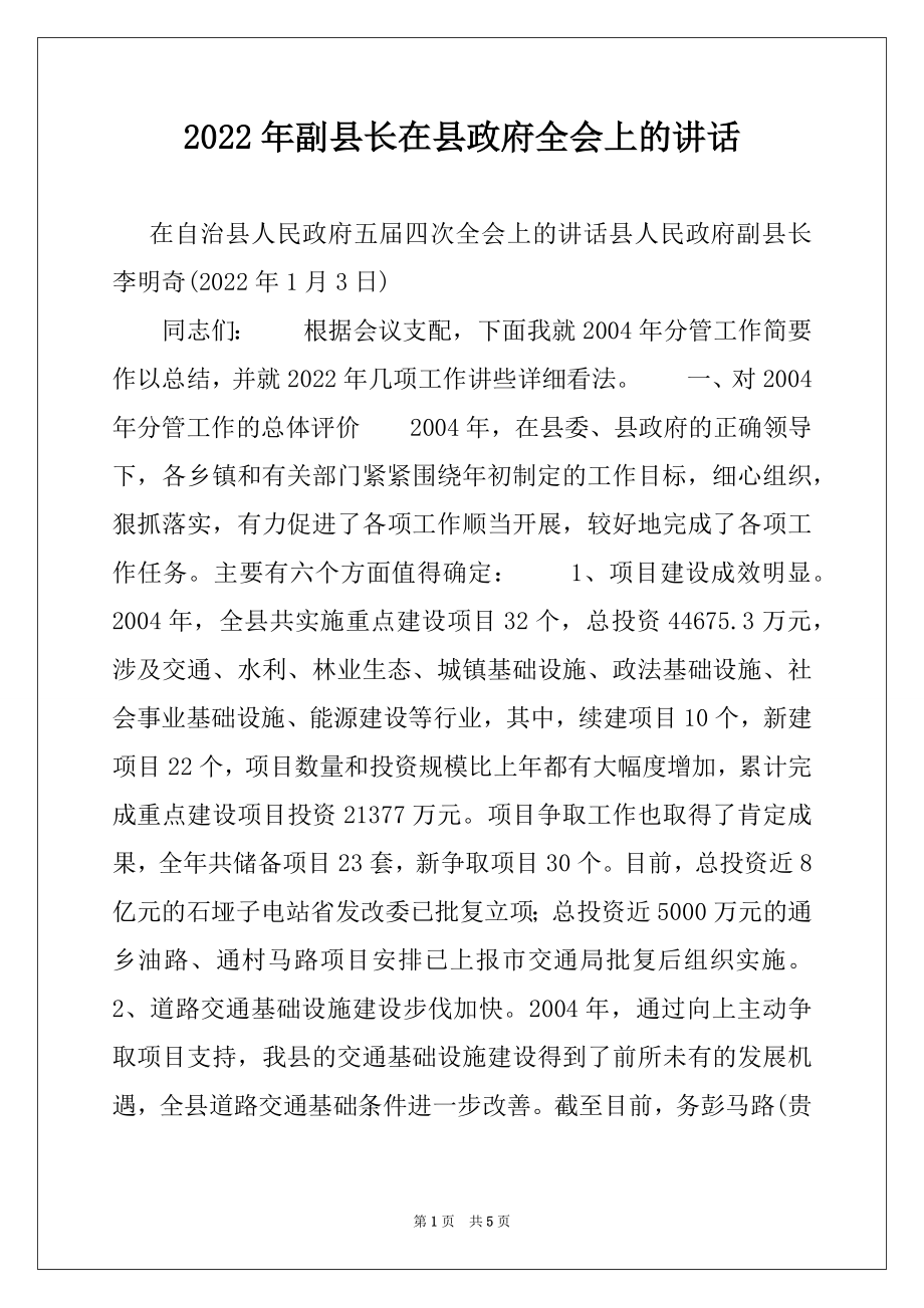 2022年副县长在县政府全会上的讲话精选.docx_第1页