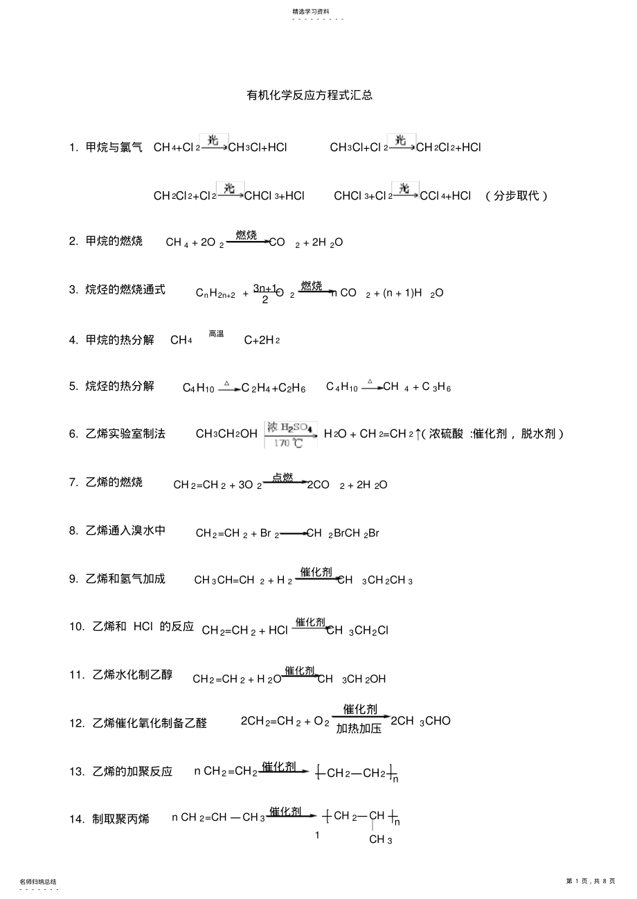 2022年有机化学方程式汇总 2.pdf_第1页