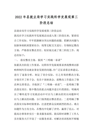 2022年县就业局学习实践科学发展观第三阶段总结.docx