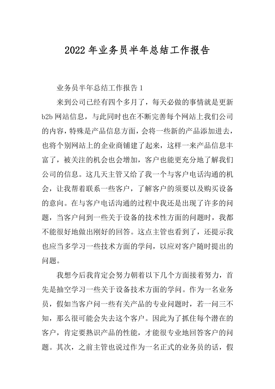 2022年业务员半年总结工作报告.docx_第1页