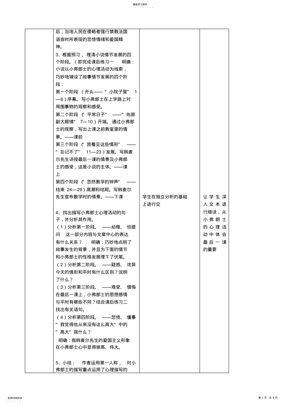 2022年最后一课教案表格教案课改教案教学设计作业布置 .pdf_第2页