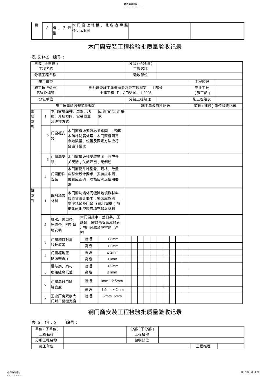 2022年木门窗制作工程检验批质量验收记录 .pdf_第2页