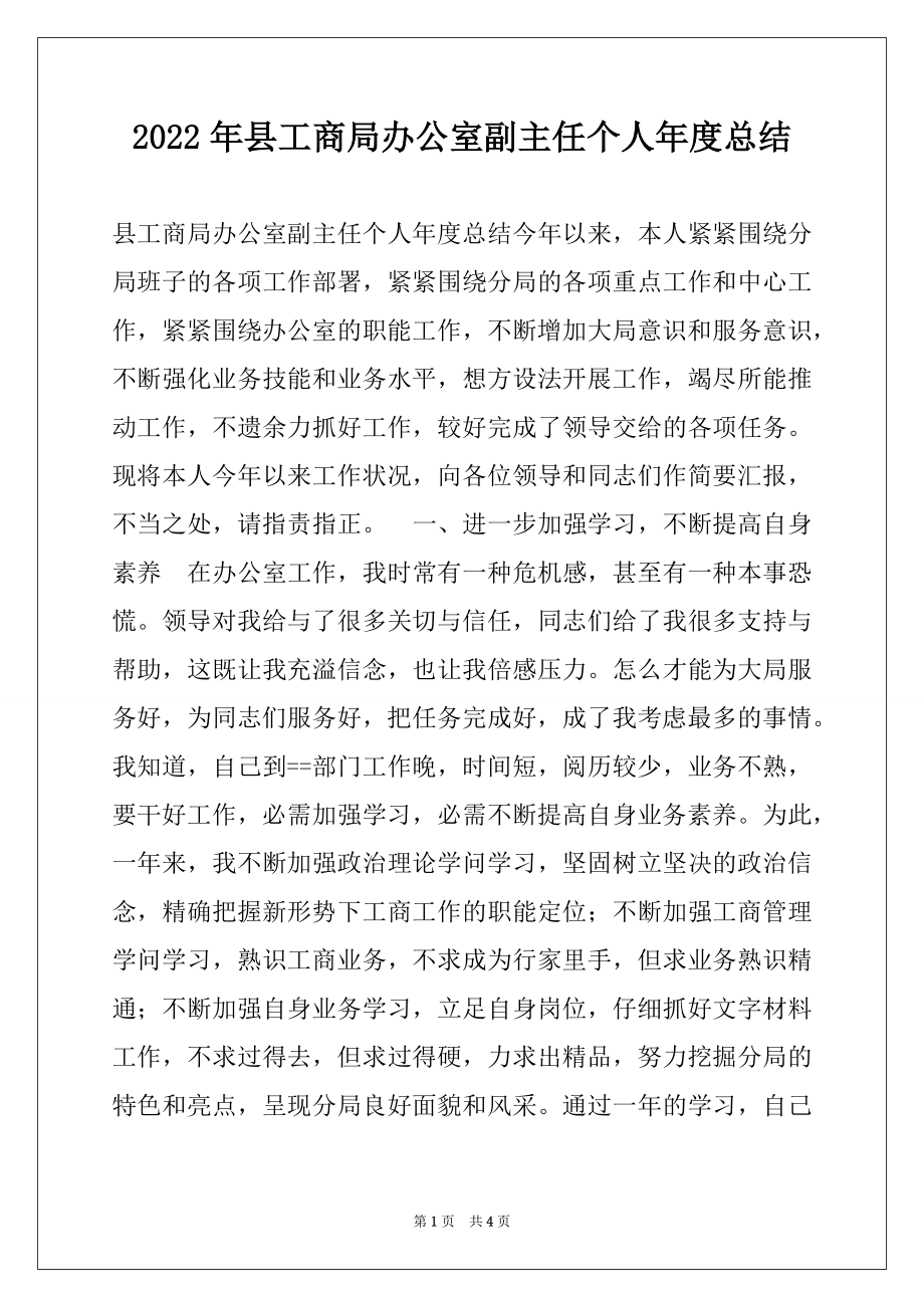 2022年县工商局办公室副主任个人年度总结.docx_第1页