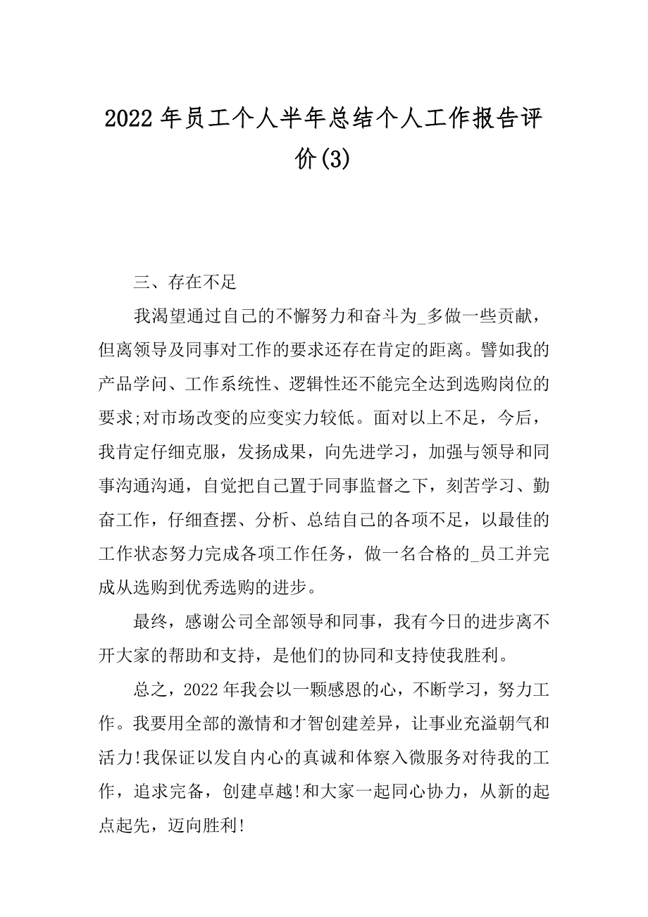 2022年员工个人半年总结个人工作报告评价(3).docx_第1页