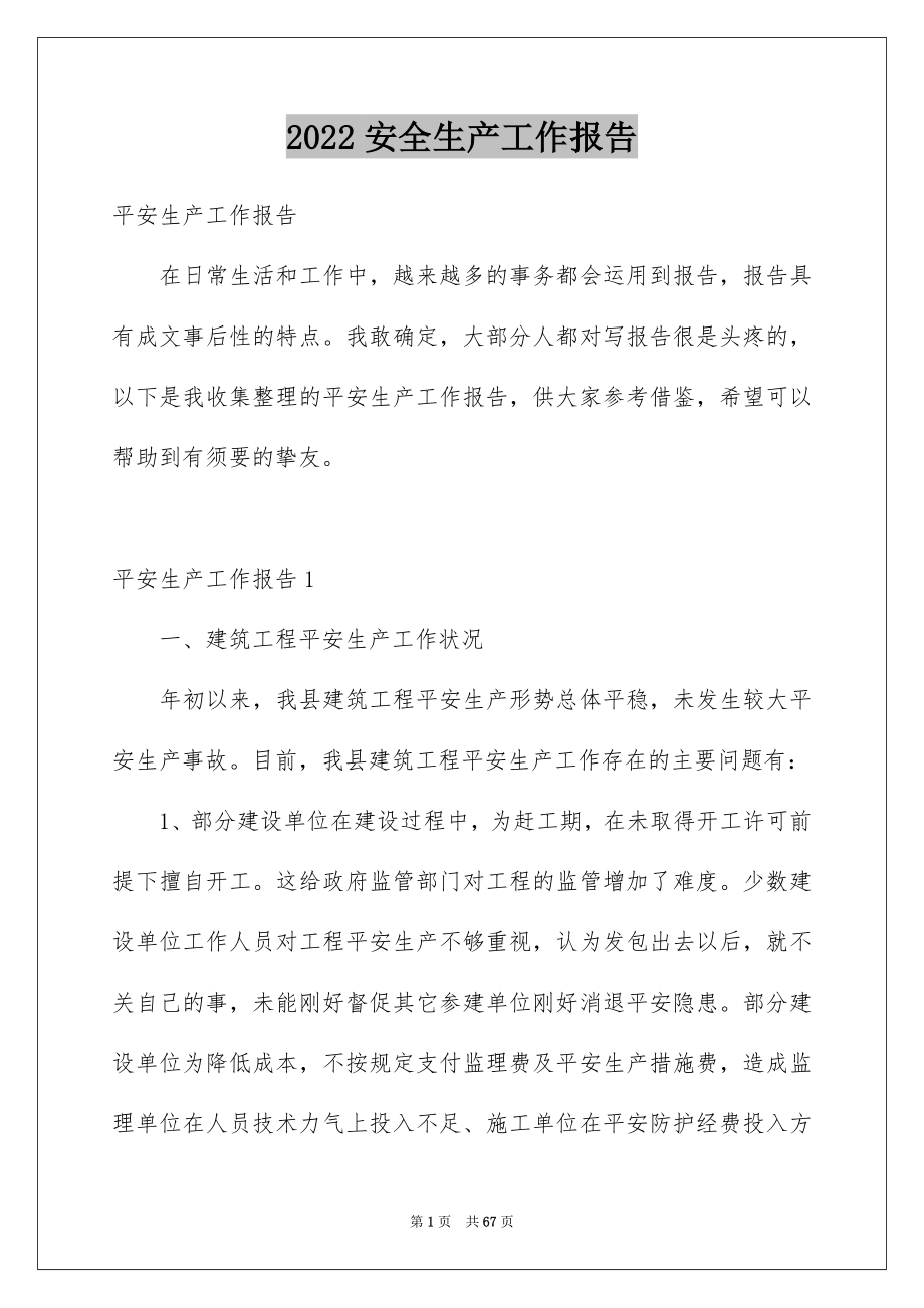 2022安全生产工作报告优质.docx_第1页