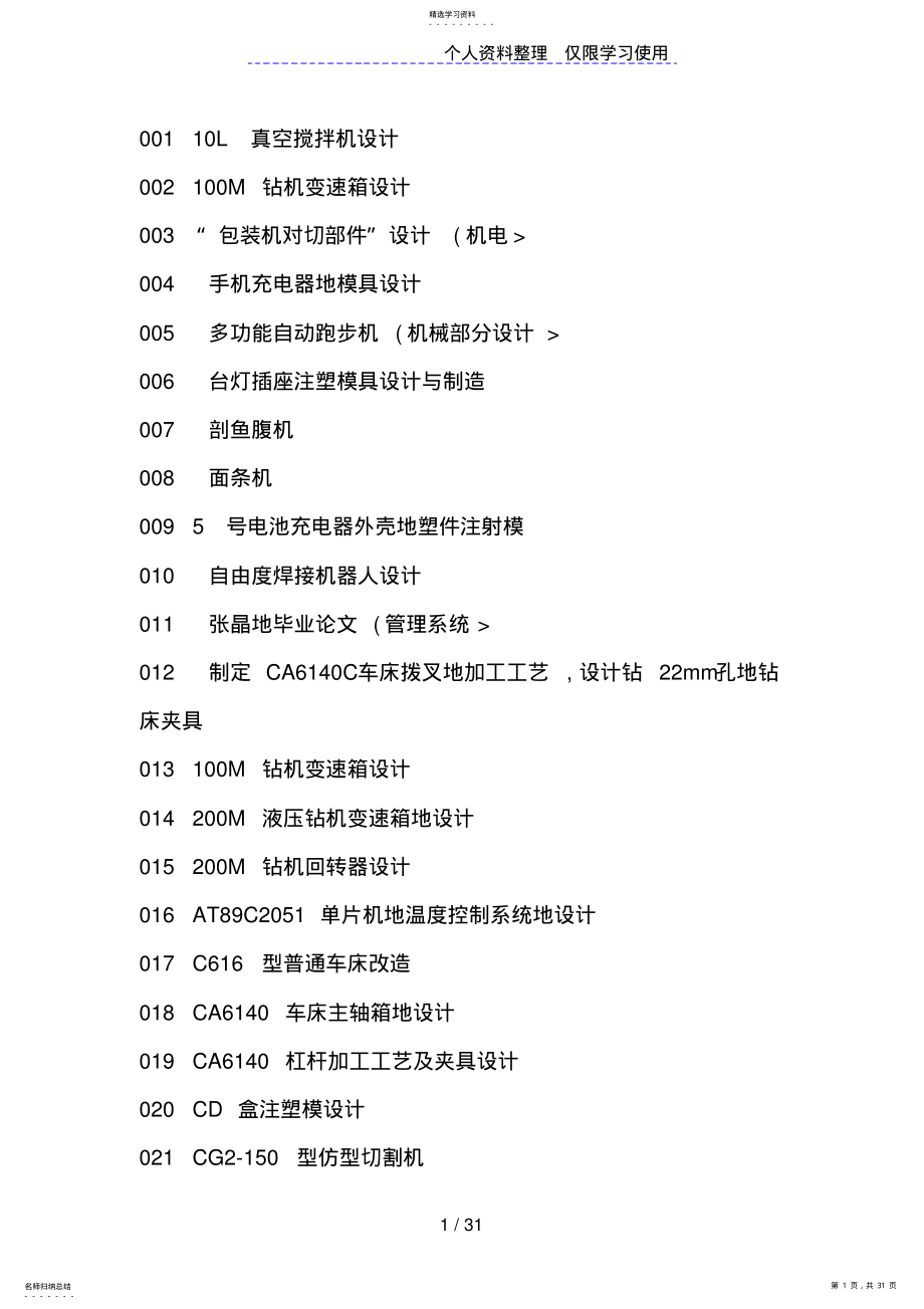 2022年最新机械电子类毕业经典题目集1 .pdf_第1页