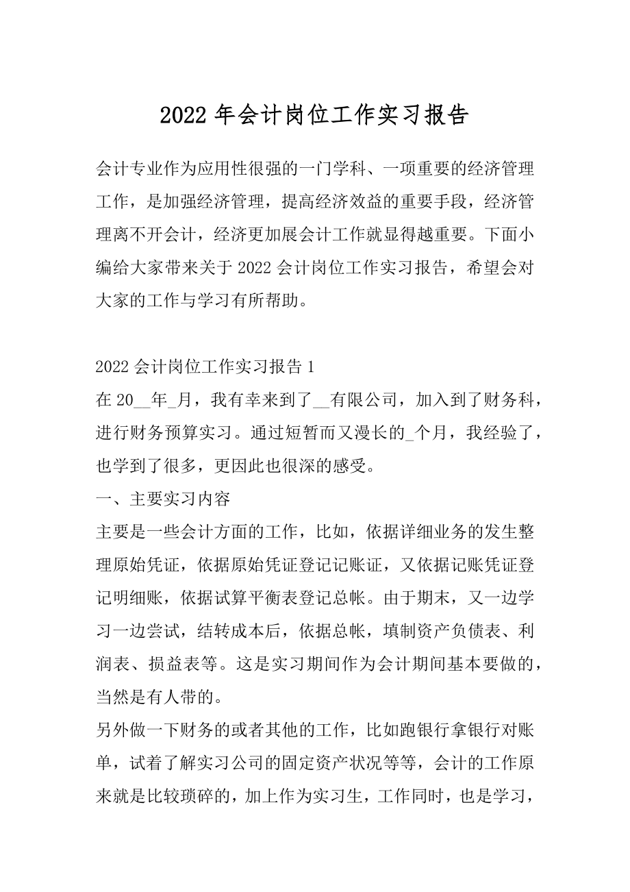 2022年会计岗位工作实习报告.docx_第1页