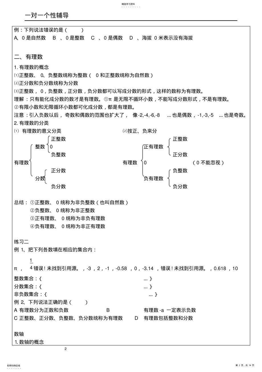 2022年有理数知识点及经典题型总结讲义 .pdf_第2页