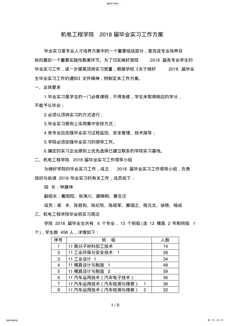 2022年机电工程学院届毕业实习工作方案 .pdf_第1页