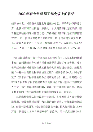 2022年在全县组织工作会议上的讲话精选.docx