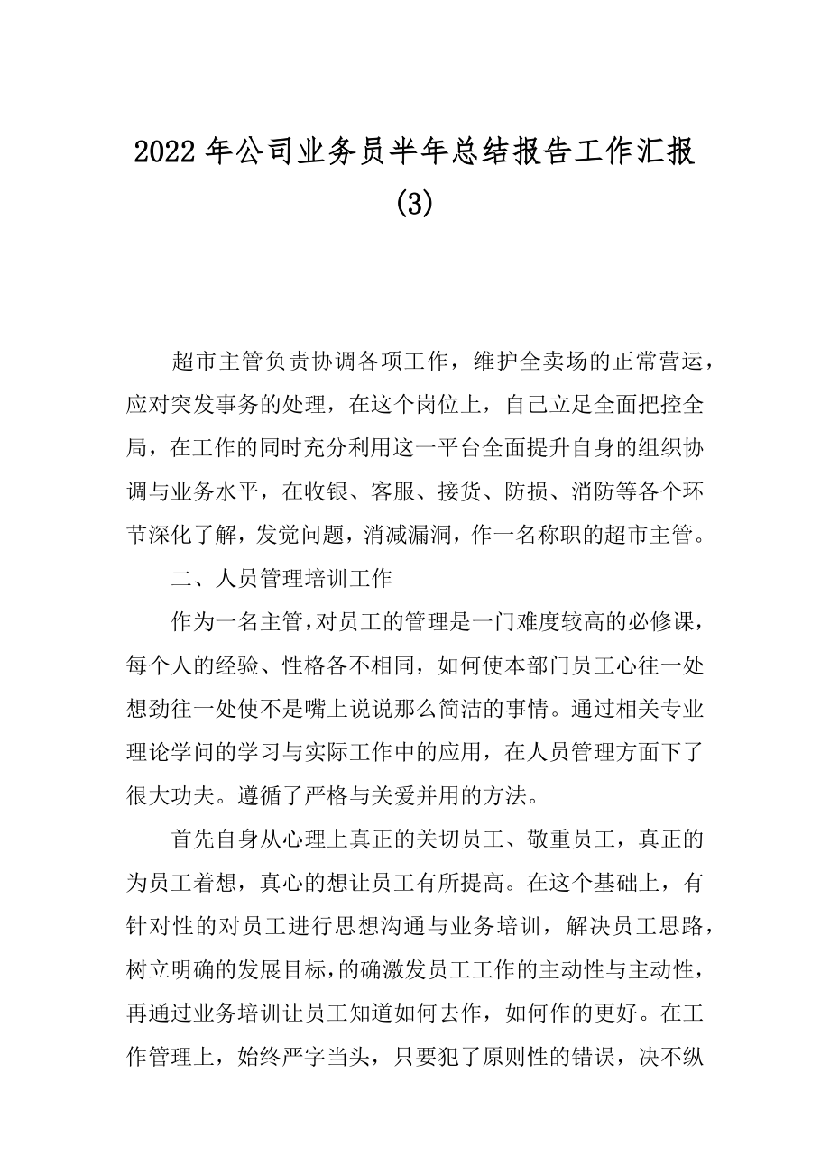 2022年公司业务员半年总结报告工作汇报(3).docx_第1页