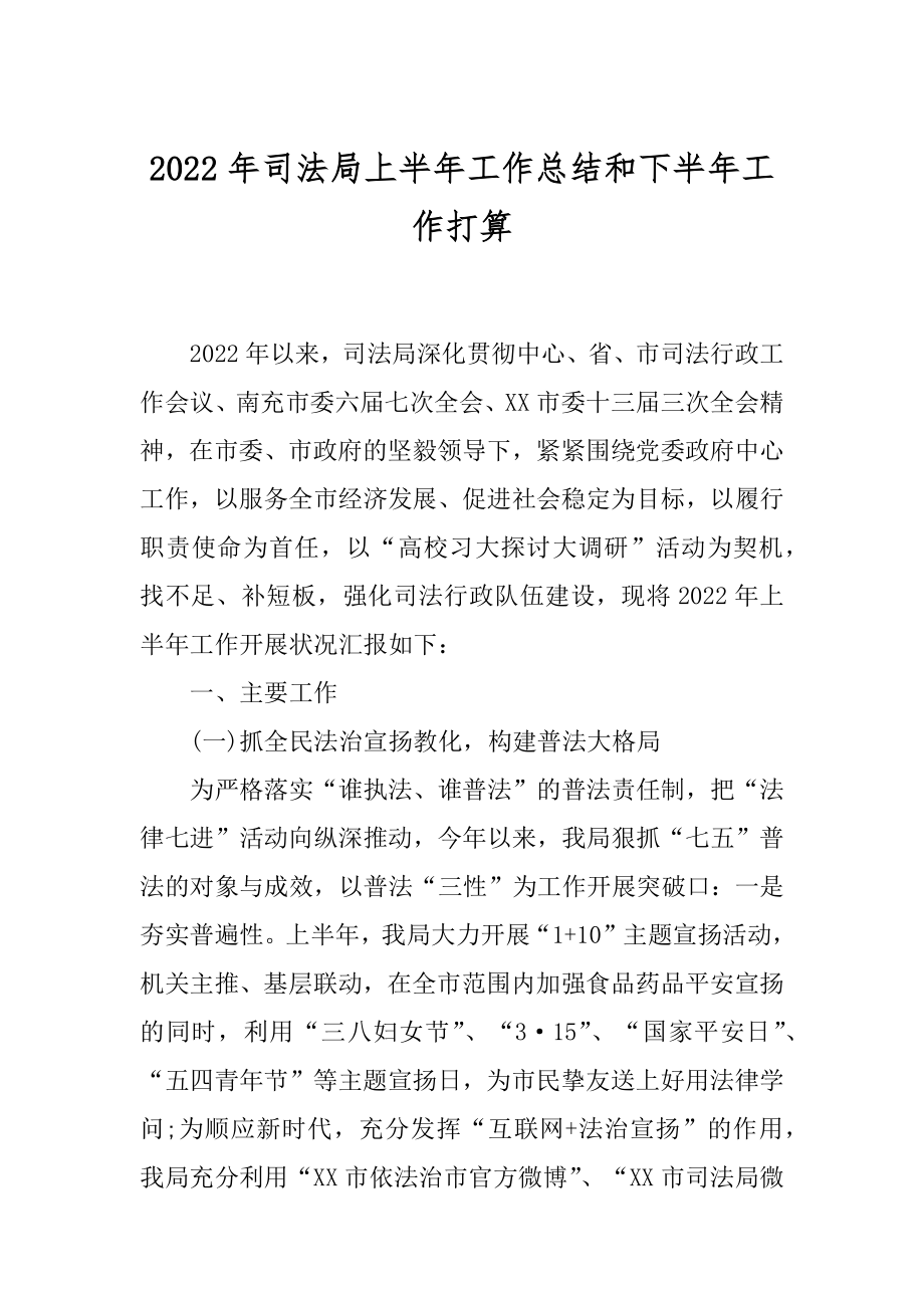 2022年司法局上半年工作总结和下半年工作打算.docx_第1页