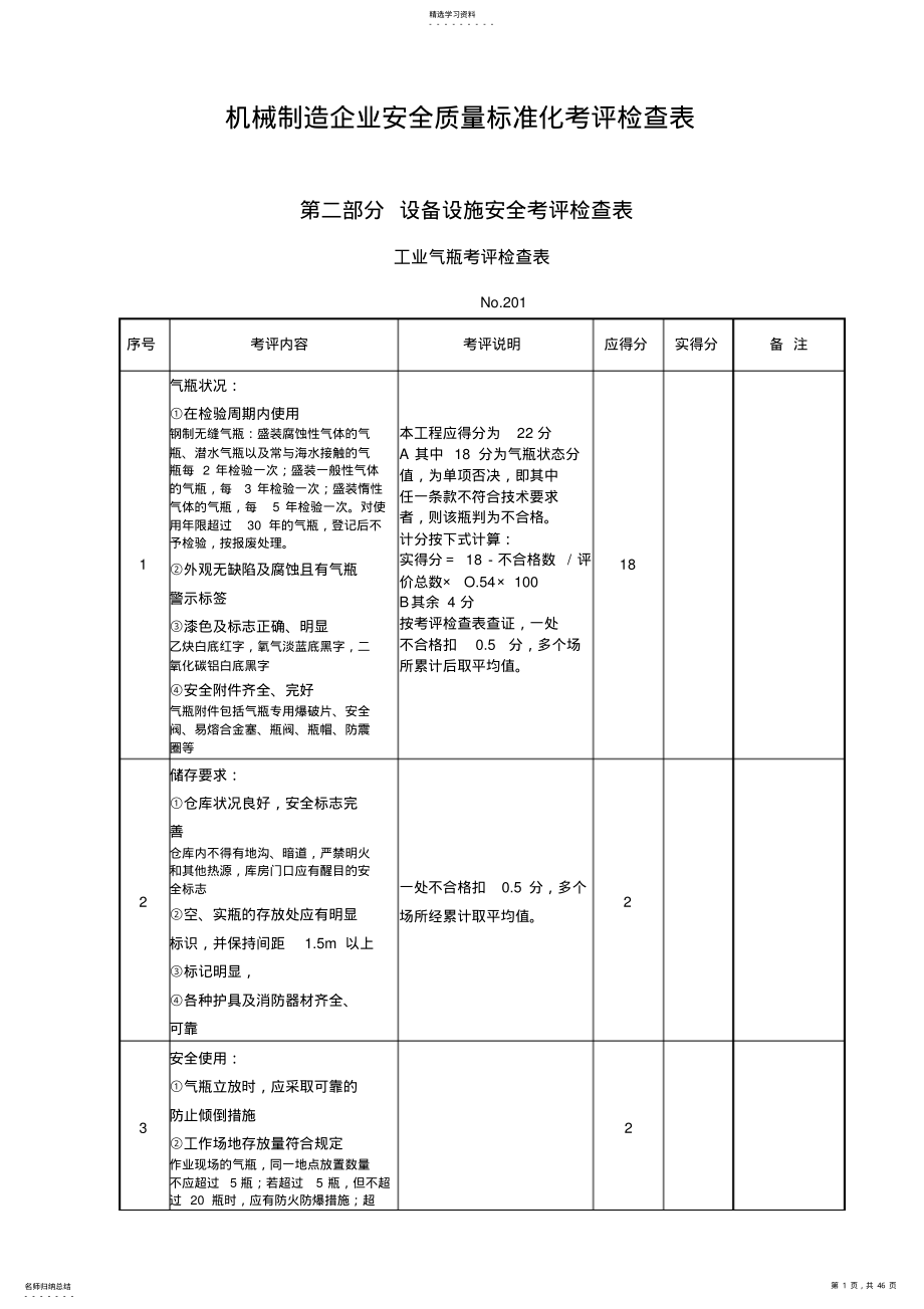 2022年机械制造企业安全质量标准化考评检查明细表 .pdf_第1页