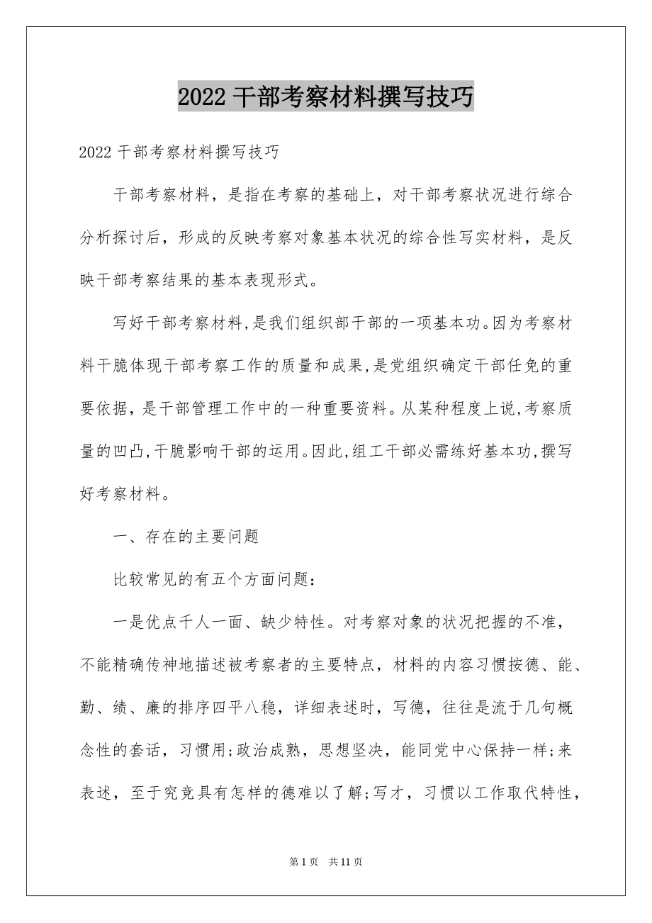 2022干部考察材料撰写技巧例文.docx_第1页