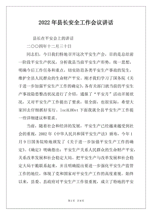 2022年县长安全工作会议讲话.docx